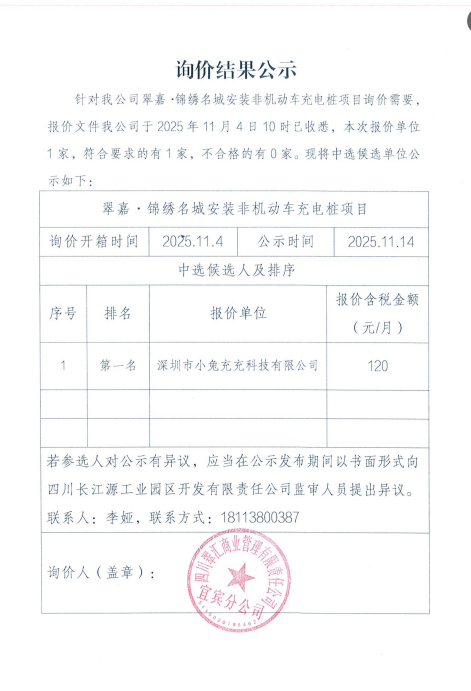 詢(xún)價(jià)結(jié)果公示